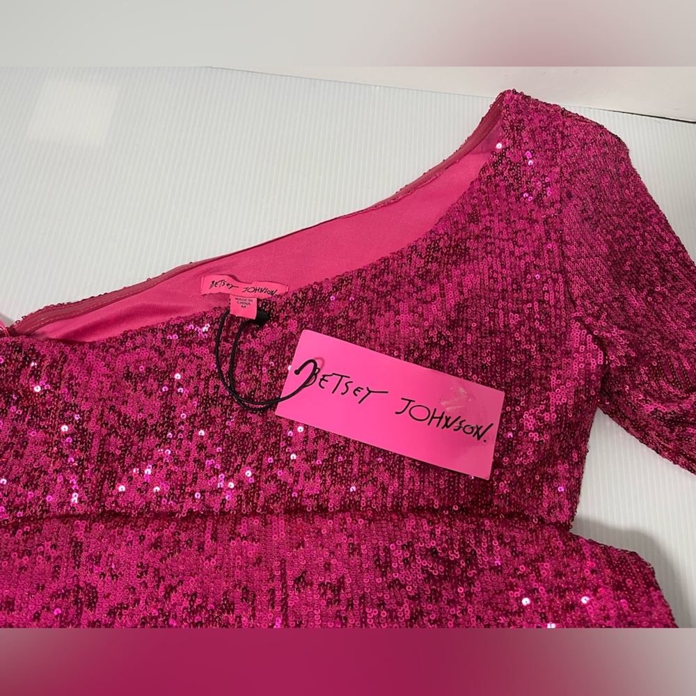 Betsey Johnson Fully Sequenced & Lined Asymmetrical Stretch Mini Dress - Picture 10 of 16